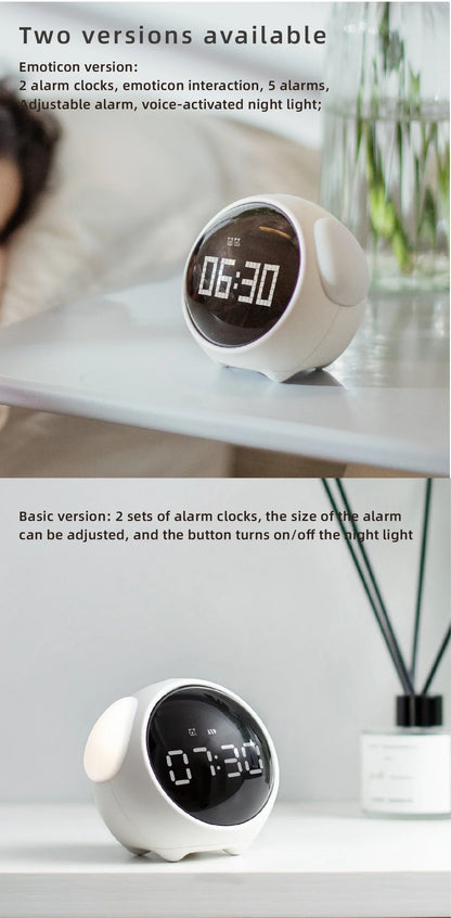 Digital Kids Alarm Clock with Light — Cute Cartoon Emotion Table Clock for Children