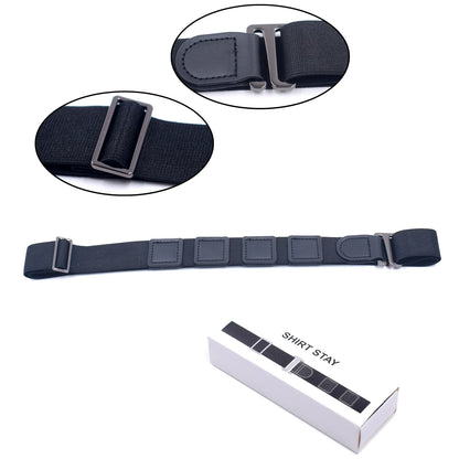 Black Shirt Stay Belt - Adjustable Elastic Non-Slip Shirt Holder Strap for Men & Women to Keep Shirts Tucked In