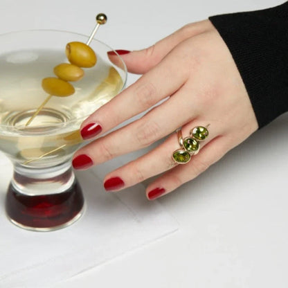 Green Zirconia Geometric Bead Ring - Elegant Women’s Daily Wear Party Jewelry Gift Accessory