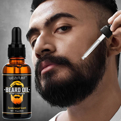 Natural Shea Beard Conditioning Oil 30ml – Sandalwood Scent Beard Softener & Strengthener with Gentle Roller for Facial Hair Growth & Massage for Men