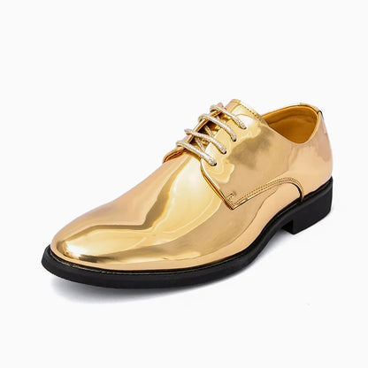 Men’s Luxury Silver Patent Leather Oxford Shoes - Pointed Toe Wedding & Party Dress Shoes 38-50