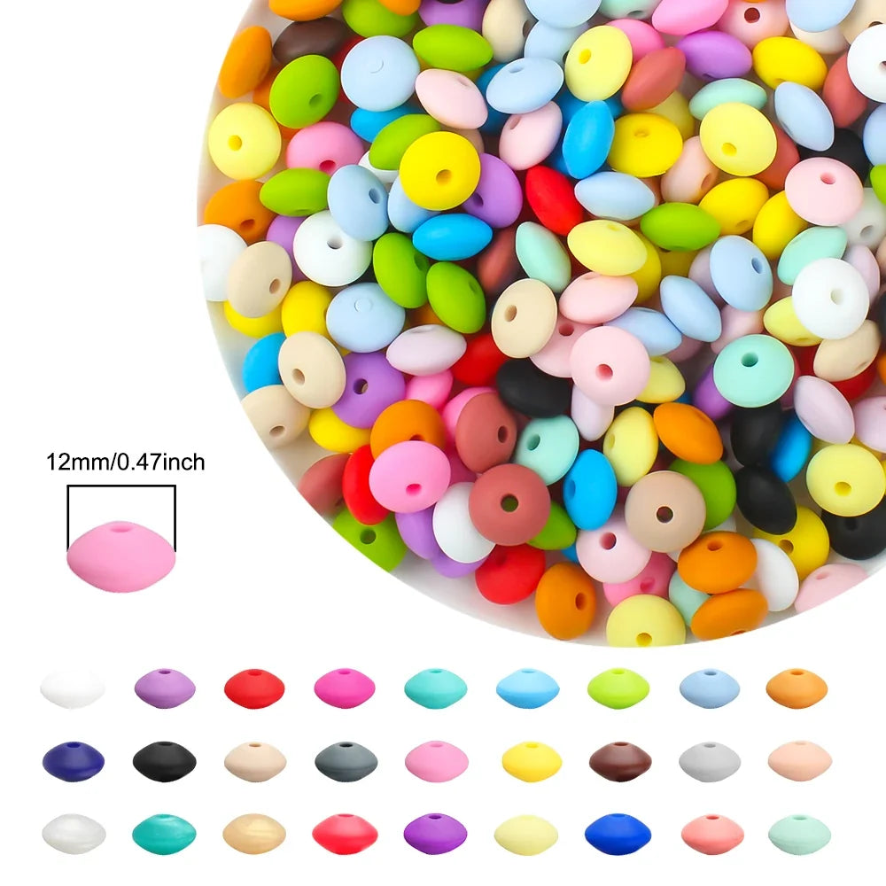 100/50/20Pcs Silicone Lentil Beads - 12mm BPA Free Loose Spacer Beads for DIY Jewelry Making Bracelets Necklaces Keychains