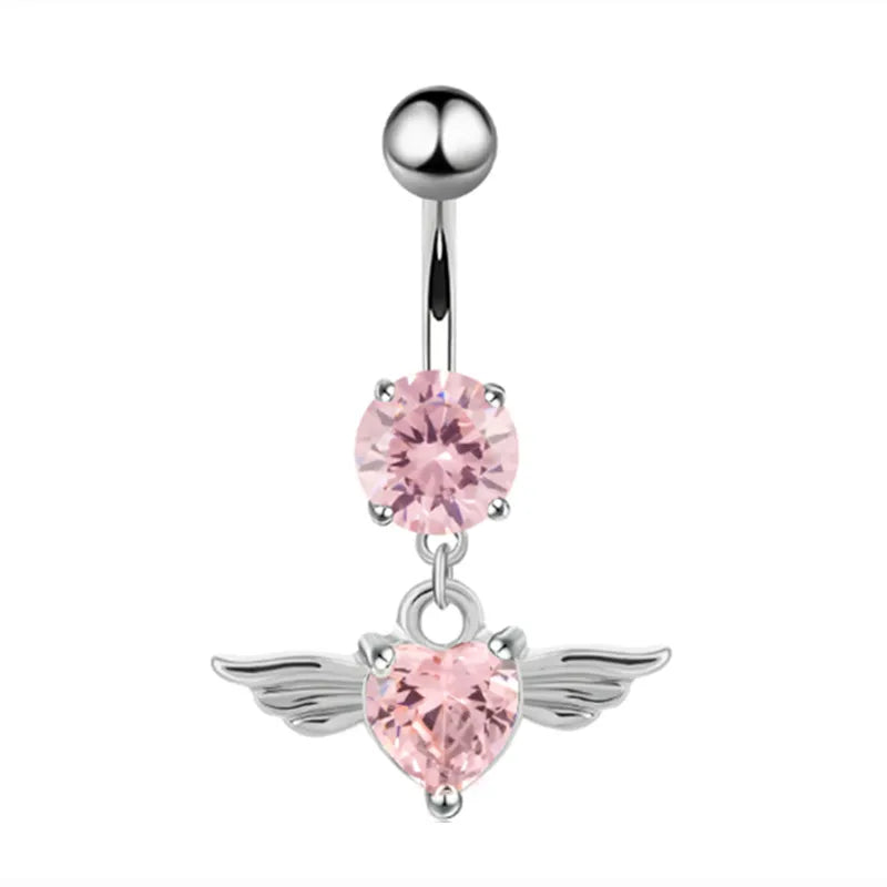 Stainless Steel CZ Belly Button Piercing – Heart & Butterfly Navel Barbell Jewelry for Women Sexy Navel Ring