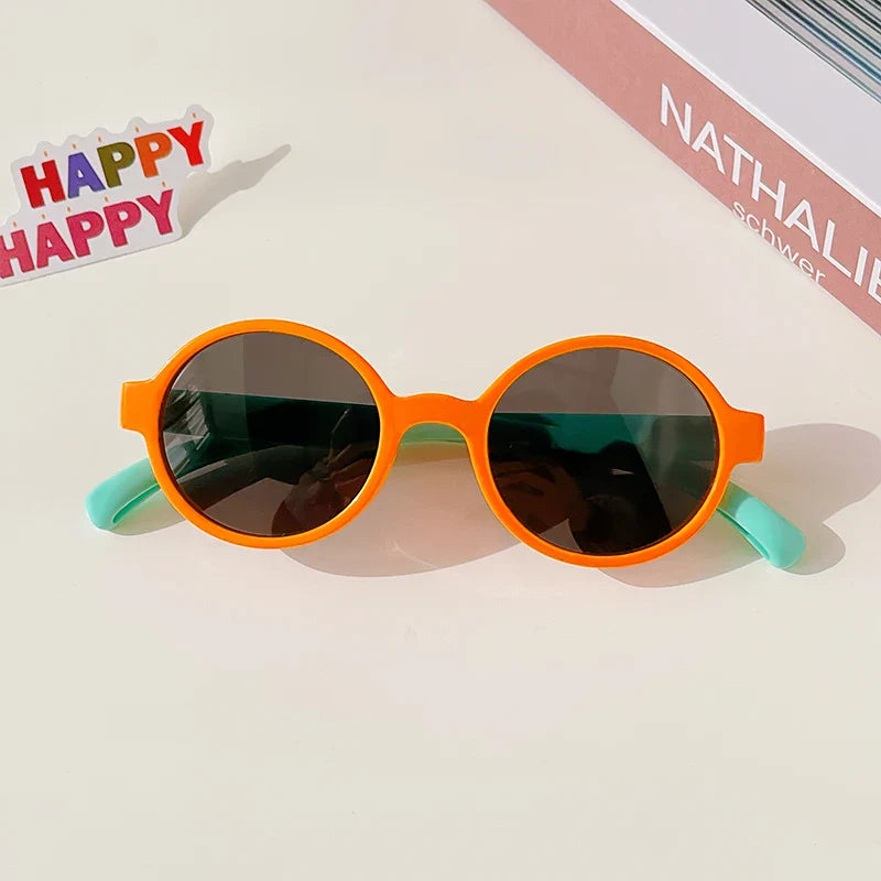 2023 Kids Checker Panel Round Sunglasses – Cute UV400 Sun Protection for Baby Girls & Children Outdoor Wear