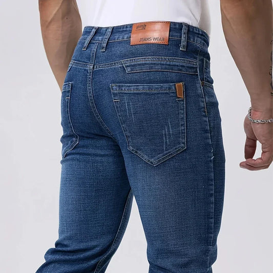 Men's Stretch Straight Leg Business Jeans – Classic Casual Denim Pants