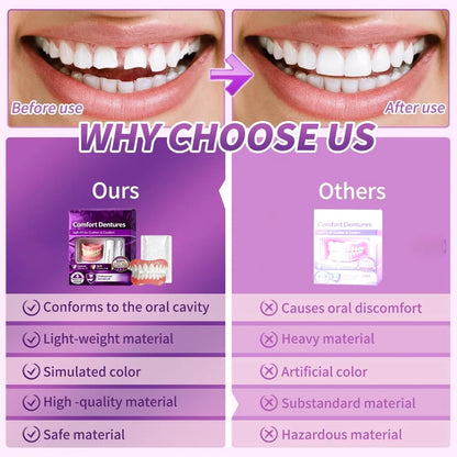 Full Upper & Lower Silicone Dentures Set - Comfort Fit Instant Smile Replacement Teeth