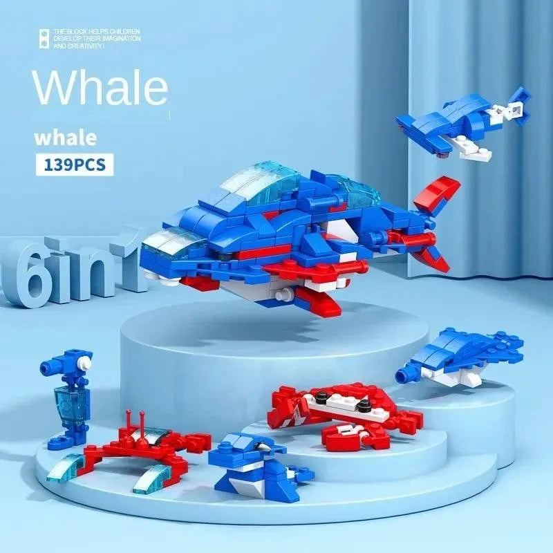 6-in-1 Police Truck Mech Dinosaur Building Blocks - Tank, Helicopter & Fire Truck Educational Toy