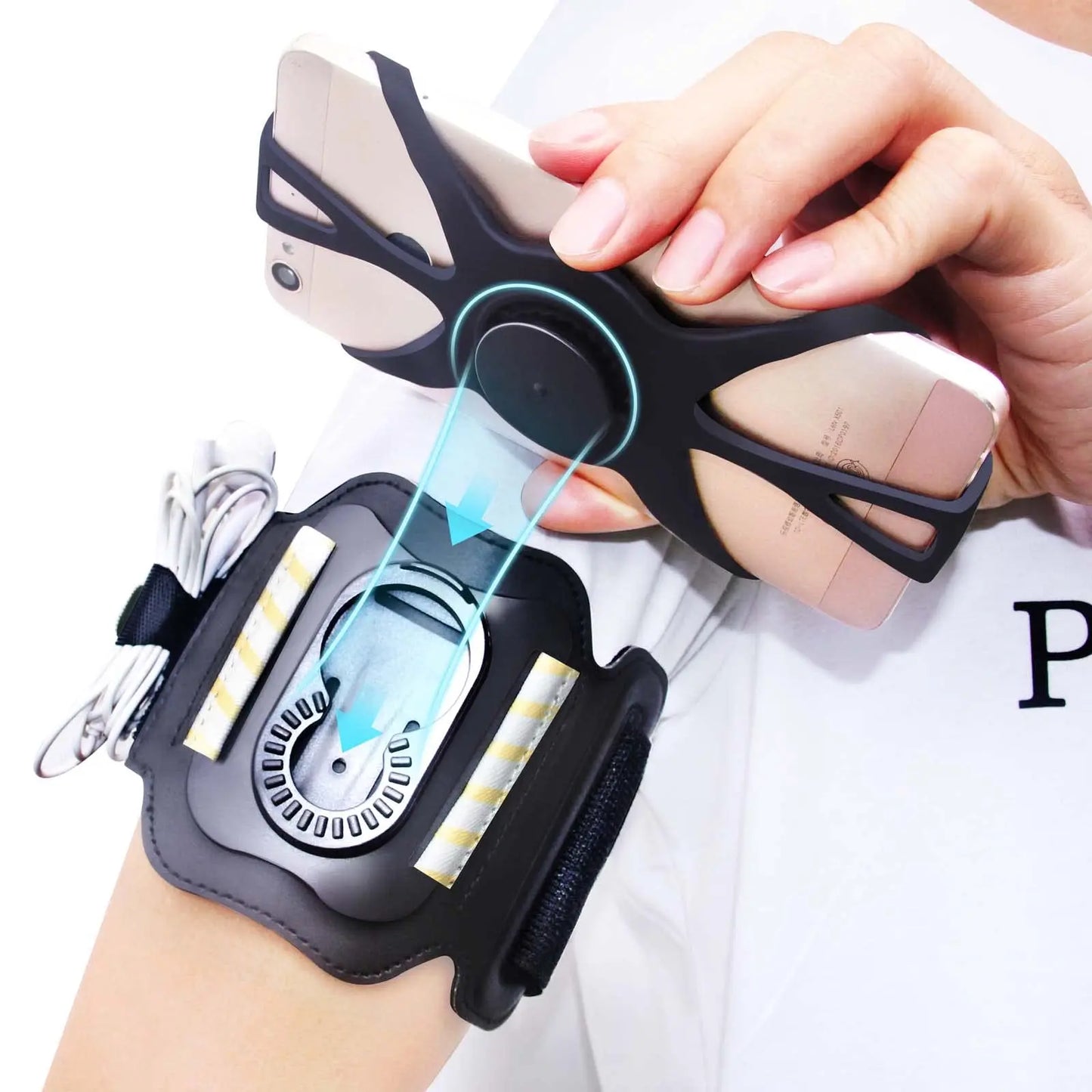 Running Armband Wristband – 360° Rotatable Phone Holder with Card Pockets for Android & iOS, 4.5"-7", Cycling & Running