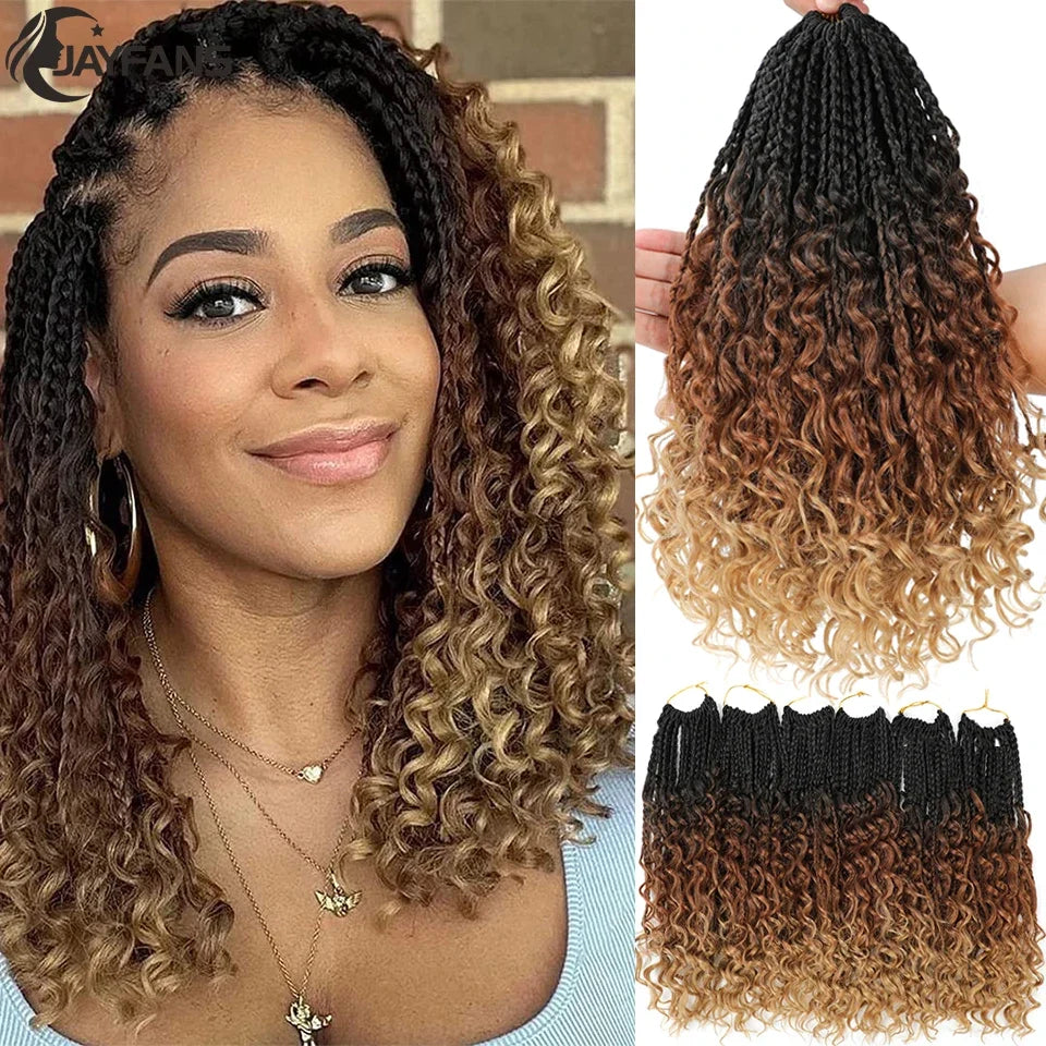 Jayfans Crochet Goddess Box Braids With Curly Ends - Bohemian Bob Style Synthetic Braiding Hair 1B 30 Blue Ombre Extensions