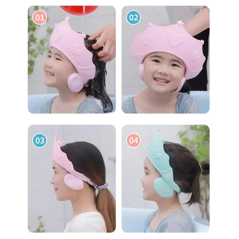 Kids Hair Wash Shower Cap - Adjustable Soft Bath Hat with Ear Protection for Baby Shampoo Time