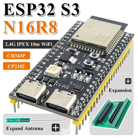 ESP32-S3 Development Board Kit – 2.4GHz WiFi & Bluetooth Module with Expansion Adapter, Type-C Interface (ESP32-S3-1 N8R2 N16R8 44-Pin)