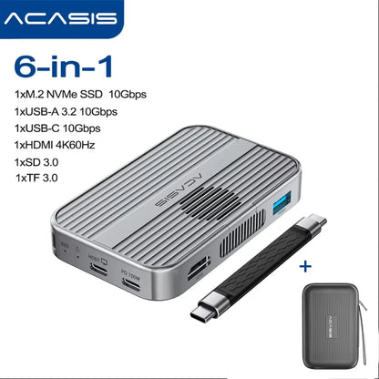 Acasis Magnetic M.2 NVMe SSD Enclosure - 10Gbps USB-C Docking Station with HDMI 4K60Hz, SD/TF & PD 100W Support