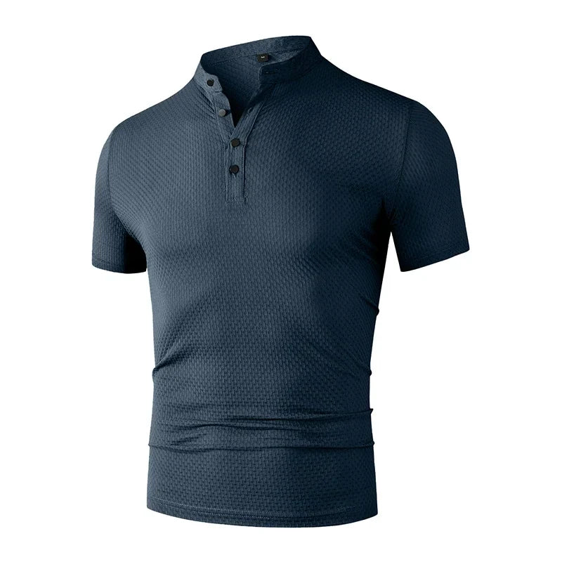 Men's Business Casual Polo Shirt - Short Sleeve Breathable Summer Top with Floral Detail
