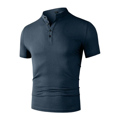 Men's Business Casual Polo Shirt - Short Sleeve Breathable Summer Top with Floral Detail