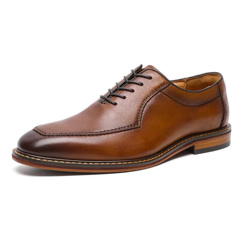 Men’s Cowhide Leather Dress Shoes - Elegant U-Tip Business Formal & Wedding Shoes Sizes 38-47