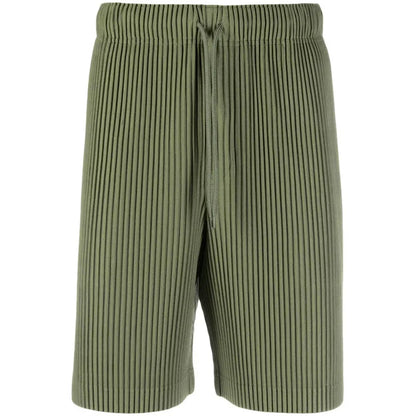 ISSEY 2026 Miyake Pleated Shorts - Men's Loose Draped Straight Leg Drawstring Cropped Pants