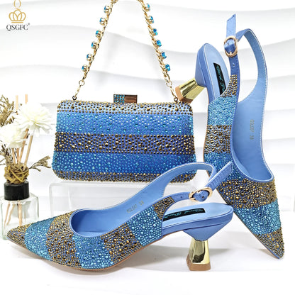 Women’s Green Rhinestone Shoe & Bag Set - Italian Luxury Style Wedding & Party Accessories