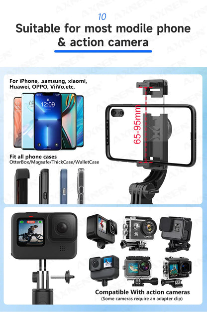 Bluetooth Selfie Stick Tripod with Wireless Remote and Phone Holder – Adjustable Desktop Stand for iPhone & Android, Optional Fill Light