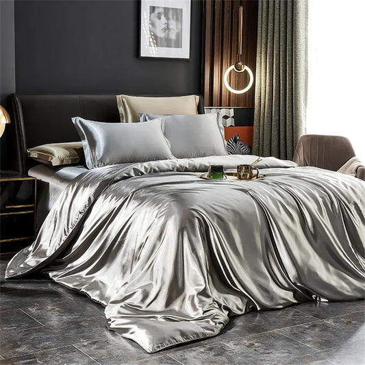 Luxury Silk Bedding Set - Satin Duvet Cover Bed Sheet & Pillowcase Set for Single Double King Queen Twin Beds