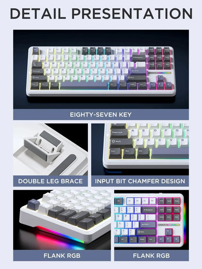 AULA F87 Pro 87-Key Mechanical Keyboard – Tri-Mode 2.4G/USB/Bluetooth, RGB, PBT Keycaps, Gasket Mount, 5-Layer Silencing, Full Key No Impact