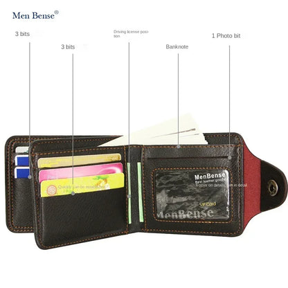 Men's Short Bifold Wallet – Slim Faux Leather Business Card Holder, Billfold Purse Clutch for ID & Credit Cards