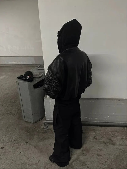 Mauroicardi Autumn Winter Oversized PU Leather Bomber Jacket for Men - Thickened Warm Hooded Luxury Designer Coat