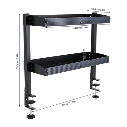 2-Tier Clamp-On Desk Shelf – Corner Table Organizer, Above or Under Desk, Black