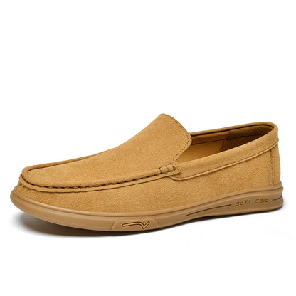 Men's Suede Leather Loafers - Black Slip-On Casual Driving & Business Shoes in Large Sizes