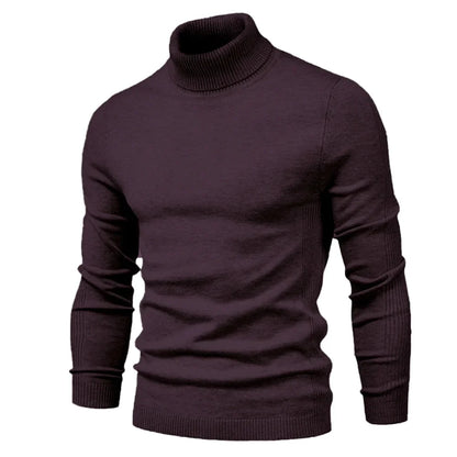 Men's Winter Turtleneck Sweater - Solid Color Warm Slim Fit High Neck Long Sleeve Casual Pullover Top