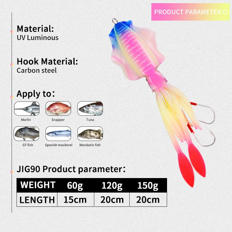 TEASER Silicone Fishing Lure - Luminous Octopus Squid Soft Bait Wobbler Jig for Sea Fishing