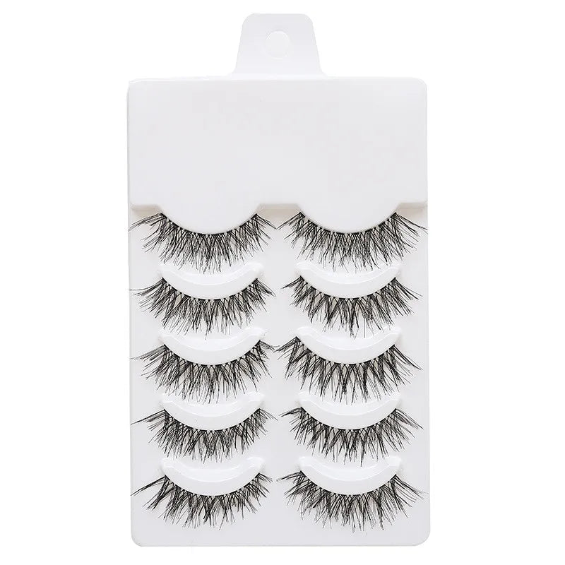 5 Pairs Manga Style Cosplay False Eyelashes – Soft Natural Short Mink Strip Lashes with Clear Band