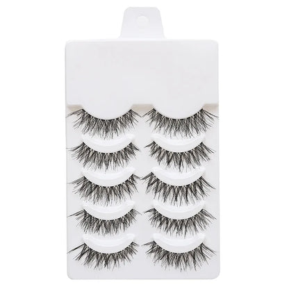 5 Pairs Manga Style Cosplay False Eyelashes – Soft Natural Short Mink Strip Lashes with Clear Band