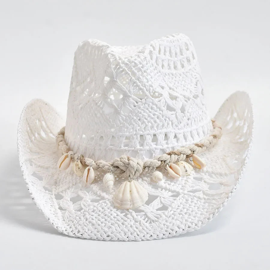 Summer Hand-Woven Straw Hat for Women – Shell-Decor Beach Sun Hat, Holiday Panama Feminino