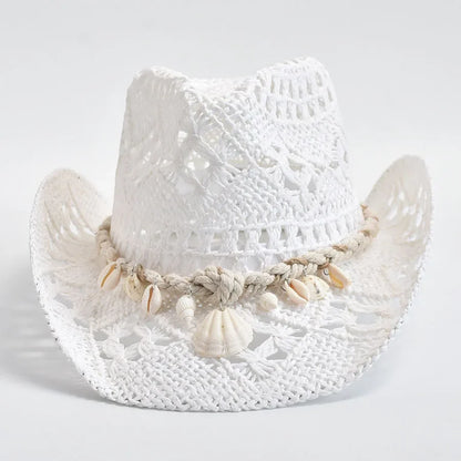 Summer Hand-Woven Straw Hat for Women – Shell-Decor Beach Sun Hat, Holiday Panama Feminino