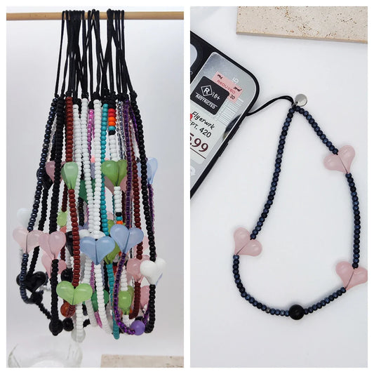 KKBEAD K-Pop Black Matte Bead Phone Charm with Pink Heart Strap –  Phone Chain Lanyard Jewelry Cellphone Accessories for Girls & Fans