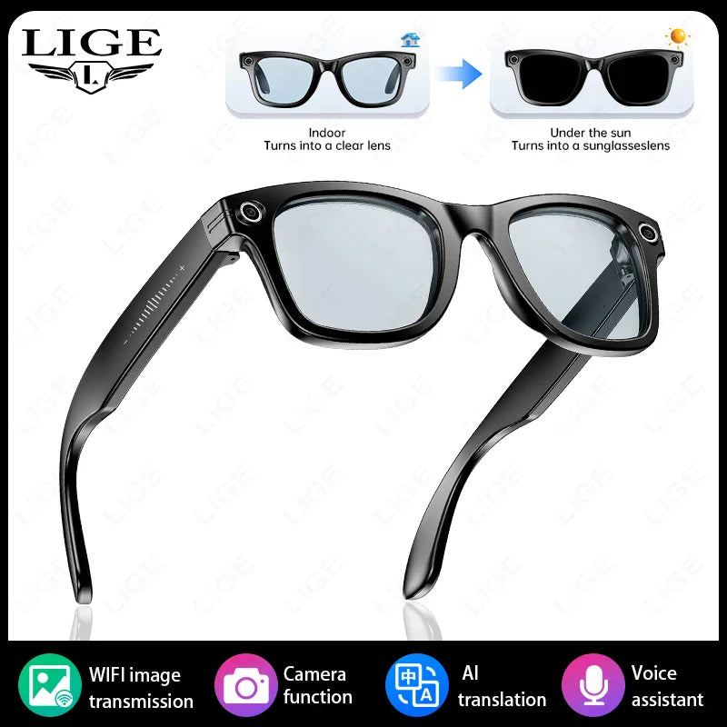 LIGE Smart Glasses — AI Camera Sunglasses with BT Call, Music, Touch Control, Voice Assistant, Video & Sound Recording, WiFi Transmission