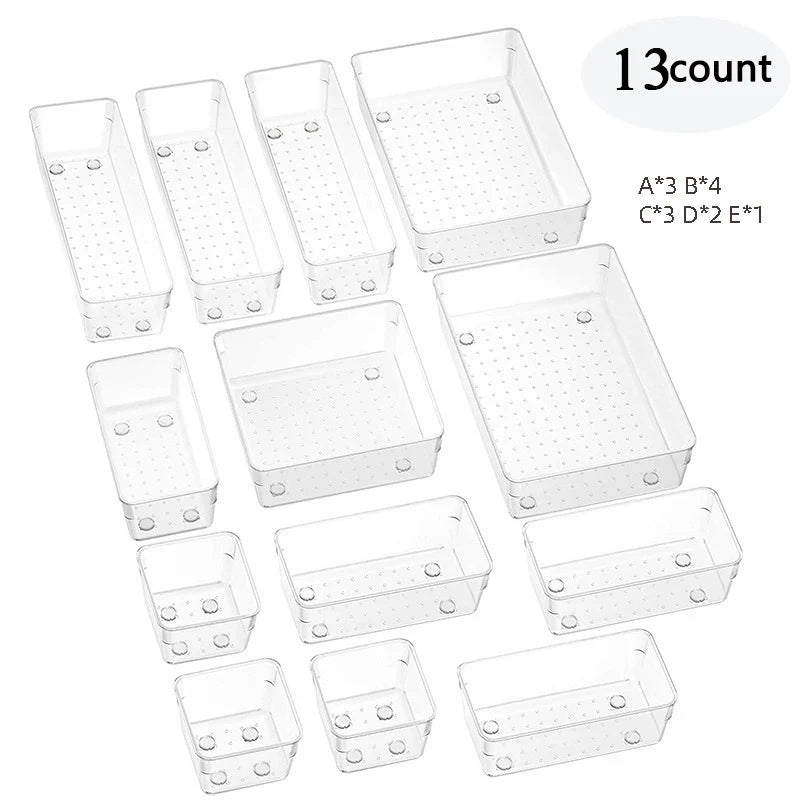 28PCS Clear Drawer Organizer Set - Multi-Size Storage Trays for Bathroom Vanity Kitchen & Bedroom