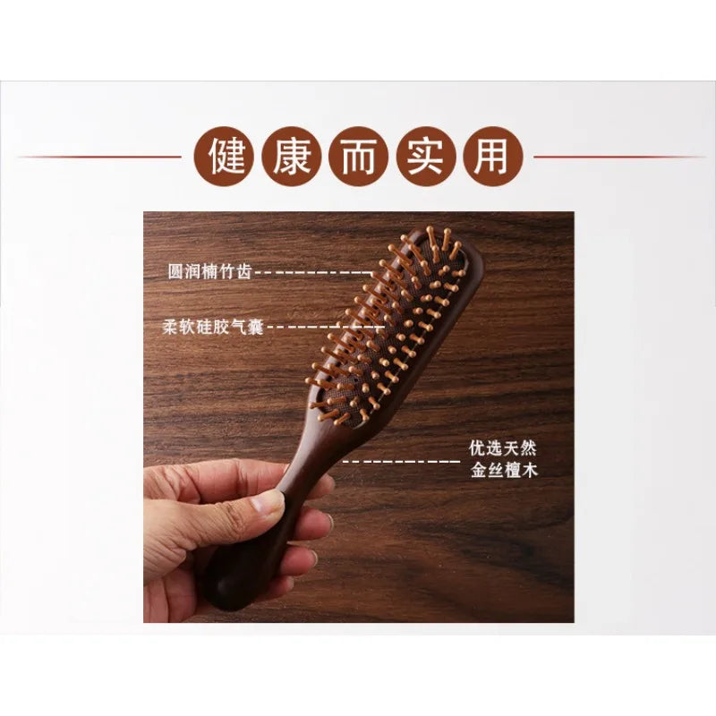 Natural Wooden Comb – Anti-Static Meridian Massage, No-Snag Wide Tooth Comb for Straight & Curly Hair for Women & Girls
