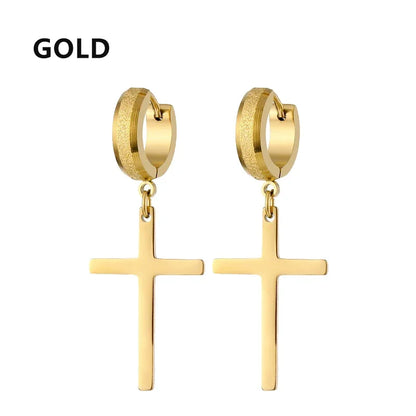 Stainless Steel Cross Star Dangle Earrings - Punk Gothic Hoop Huggie Jewelry for Men & Women