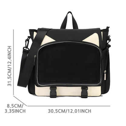 TINYAT Y2K Ita Bag — Waterproof Transparent School Backpack & Crossbody Bag for Girls with Cute Cat Ears