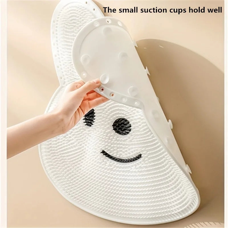 Rabbit Bathroom Anti-Slip Shower Mat – Circular Massage Foot Mat with Suction Cups, Foot & Back Scrubber