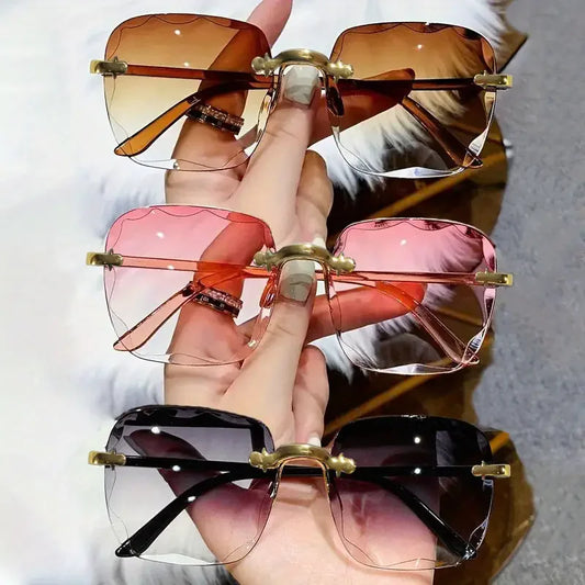 3PCS Rimless Square Sunglasses - Luxury Fashion UV400 Summer Shades for Women & Men