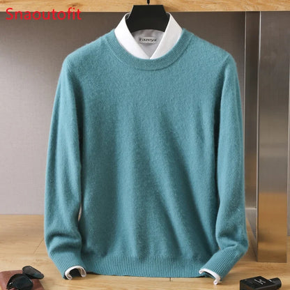 Men's Pure Mink Cashmere Sweater - O-Neck Long Sleeve Knit Pullover Autumn Winter Luxury Top