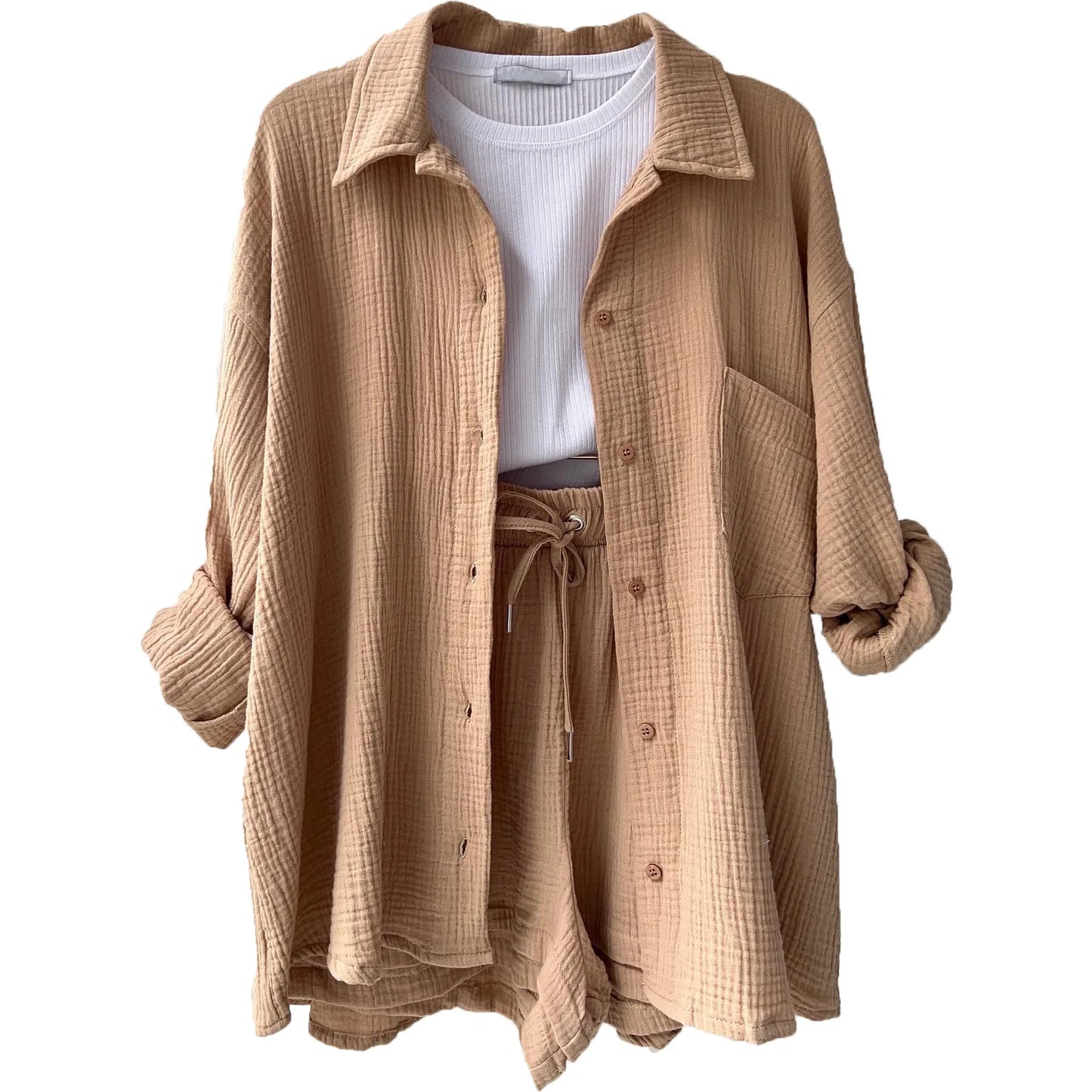 2025 Women’s Summer Two-Piece Set – Solid Color Casual Loose Short Pants & Top Outfit