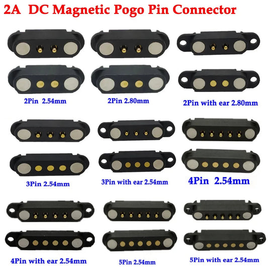 2A DC Magnetic Pogo Pin Connector Set - 2Pin 3Pin 4Pin 5Pin Spring Loaded Male Female Power Socket for Electronics Projects