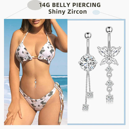 5PCS Belly Button Rings Set – 14G Butterfly & Heart Curved Navel Piercings for Women & Girls Body Jewelry