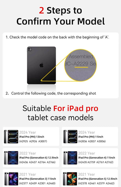 Smart Case with Pen Holder for iPad Air 5/6, Pro 11/12.9, Mini 6/7 – Compatible with 9.7" to 13" Models