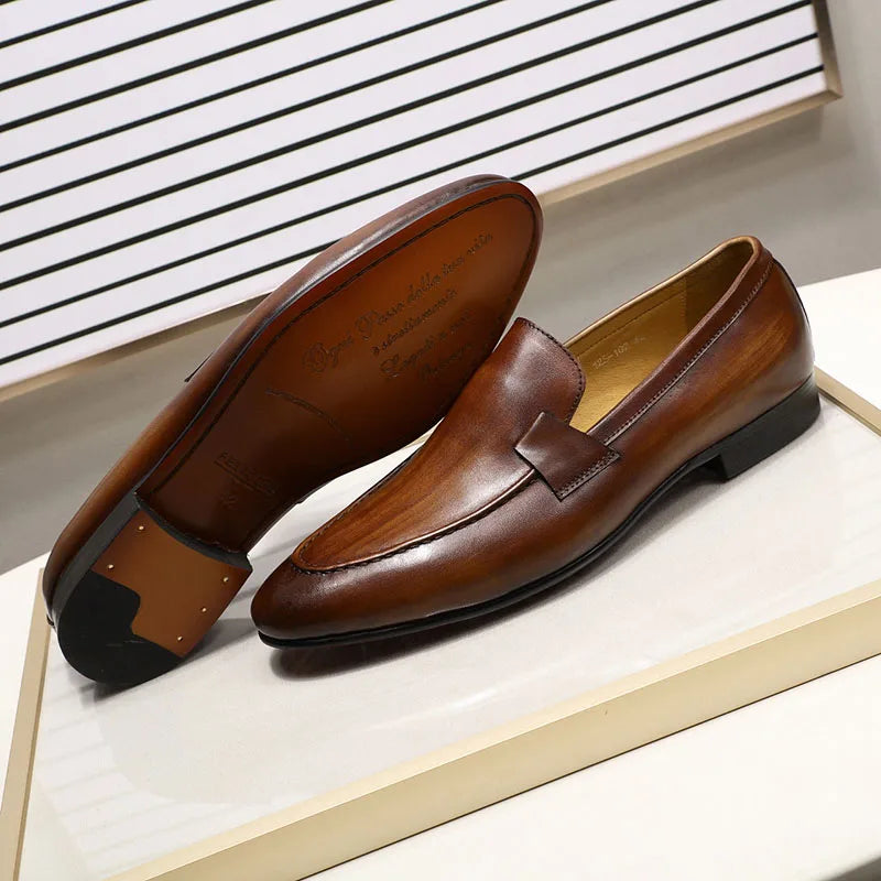 Men’s Genuine Leather Slip-On Loafers - Black & Brown Wedding, Party, Dance, Business & Casual Dress Shoes