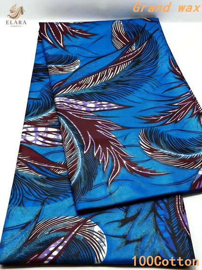 African Real Wax Print Fabric - Grand Original Ankara Blue Cotton Wax Material 6 Yards for Stylish Dresses & Uniforms