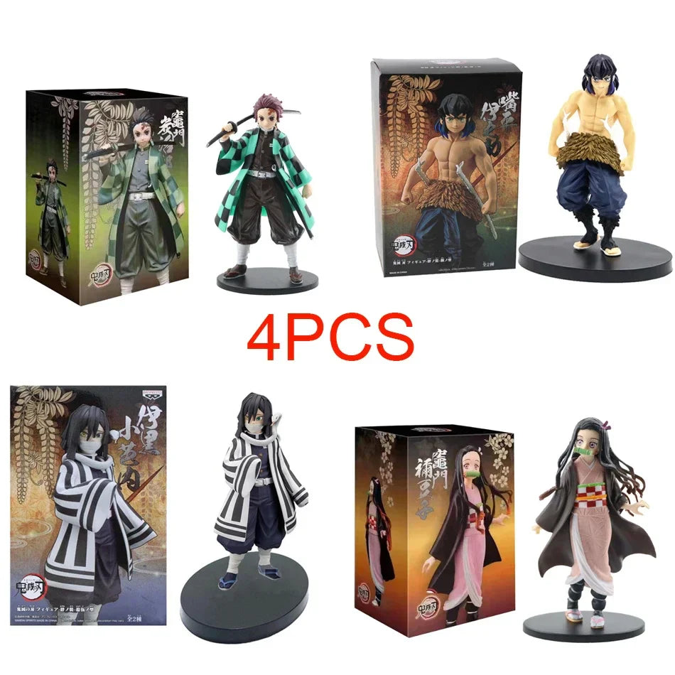 Anime Demon Slayer Kimetsu No Yaiba Action Figures – Tanjirou, Nezuko, Zenitsu & Inosuke PVC Model Toys